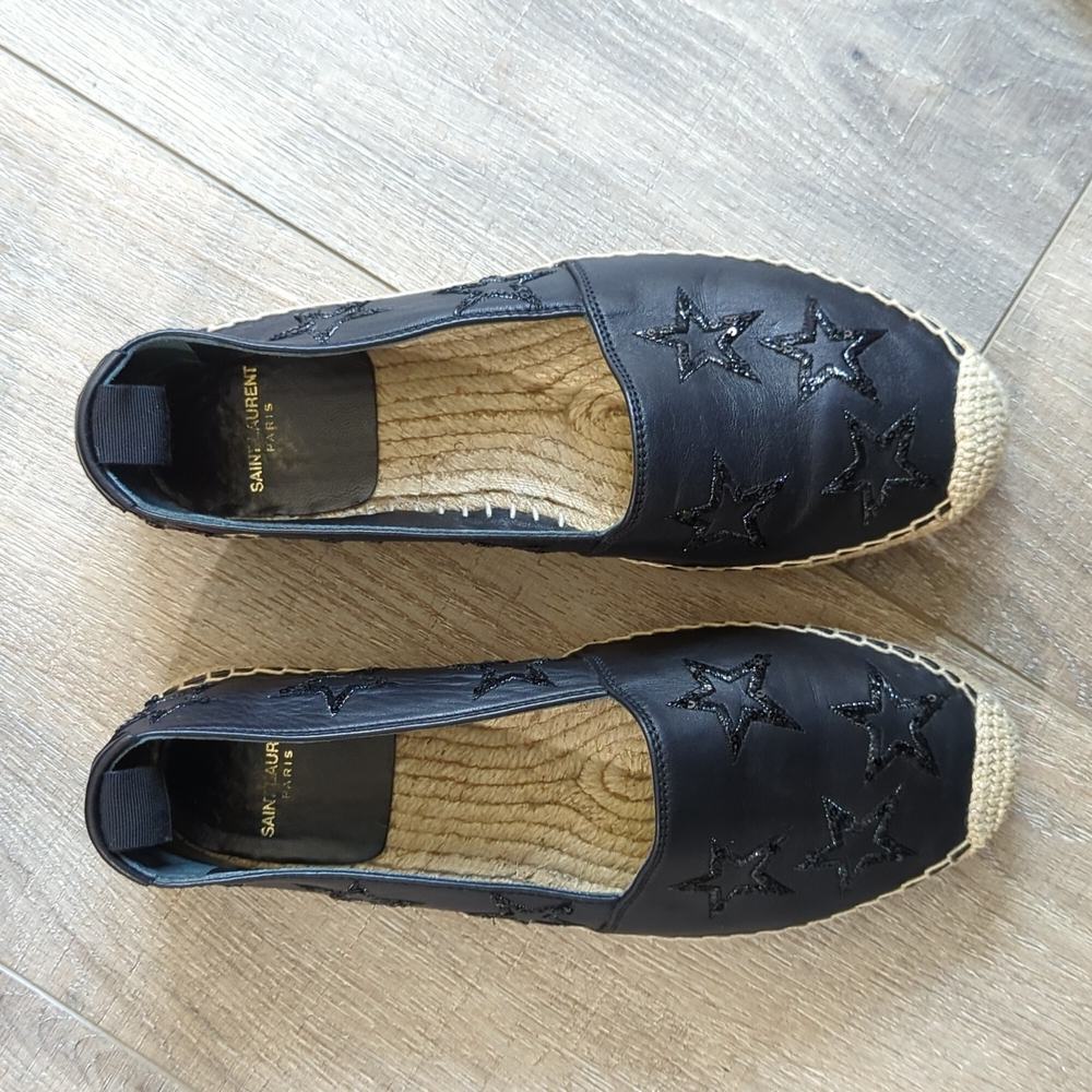 Saint Laurent Black Leather Star Espadrilles